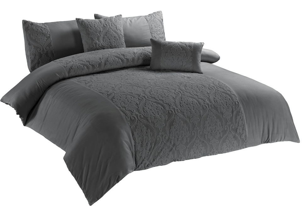 image 1 of Homes Linen Damask Velvet Duvet Cover Set with Pillowcases Luxury Jacquard Textured Quilt Cover Soft Elegant Bedding Set | Clear | Charcoal | Double