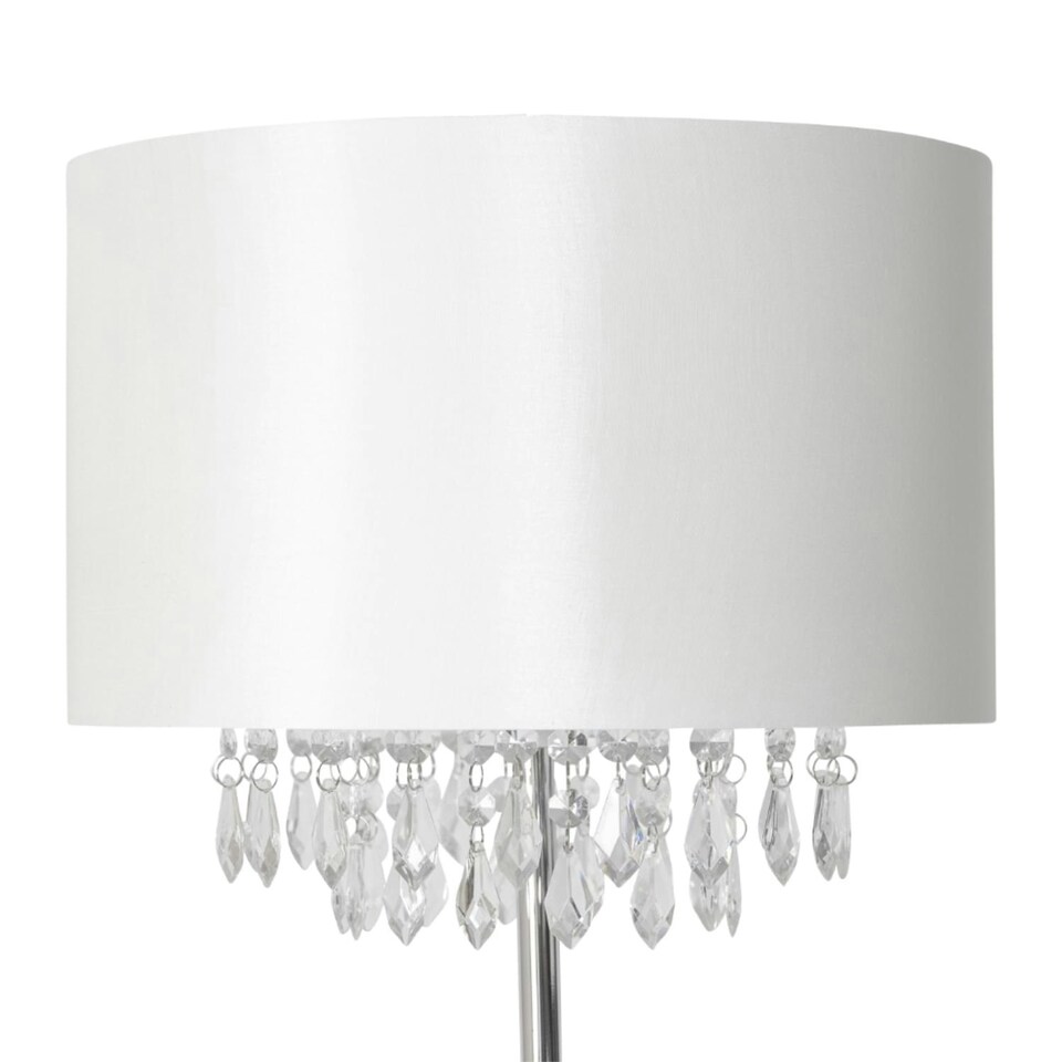 image 1 of First Choice Lighting Pair of Cream Faux Silk Jewelled Floor Lamps Chrome | White