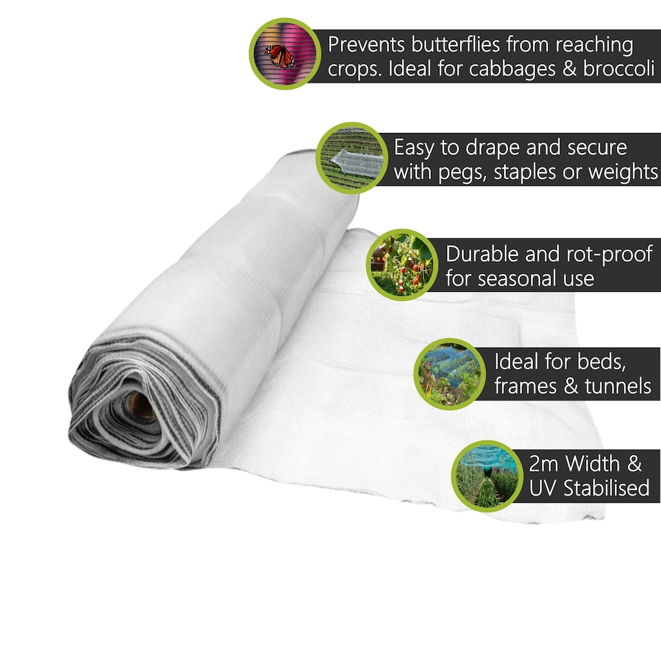 image 1 of Pegdev White Butterfly Netting UV Stabilised Mesh for Vegetables and Plants 8m