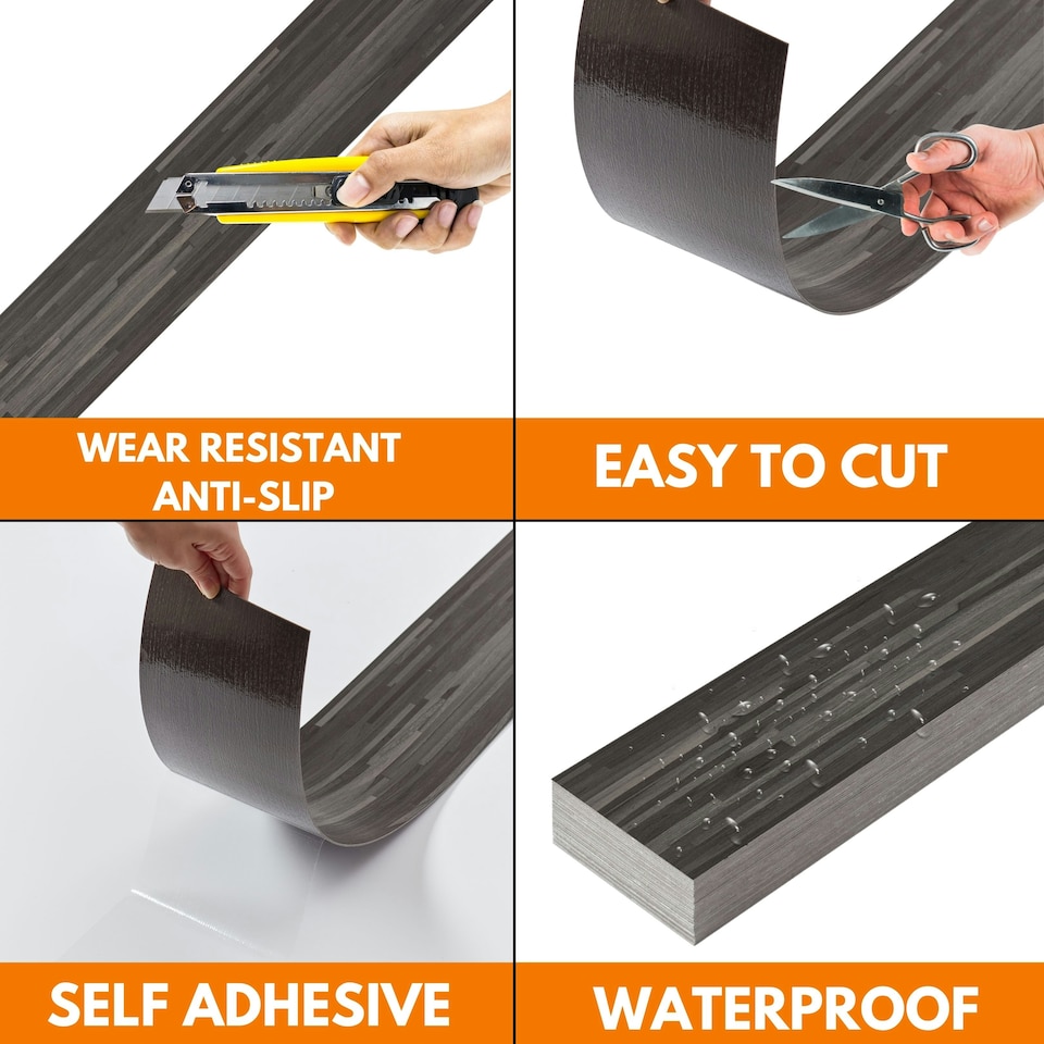 image 1 of NOVECRAFTO Self Adhesive Floor Planks | 36x5.98in (91.4x15.2cm) Each | Peel & Stick Vinyl Flooring | Dark Shadowline Flow Wood Effect | Waterproof DIY Tiles Black | 2.78 sqm