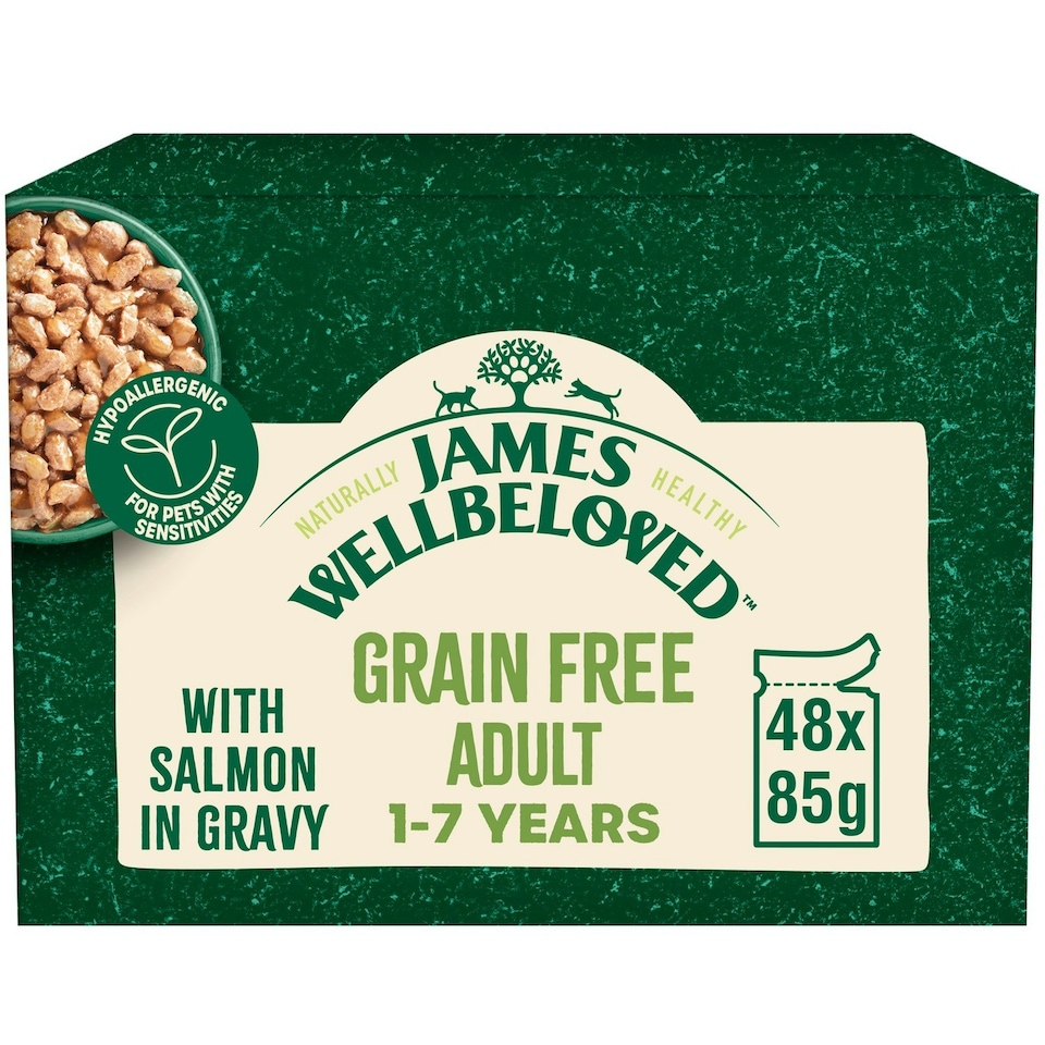 James Wellbeloved Grain Free Adult Wet Cat Food Pouches Salmon in Gravy 48 x 85g