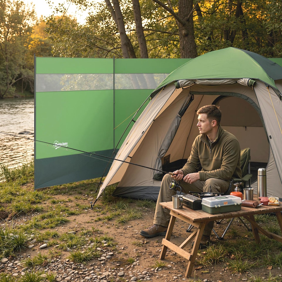 image 1 of Outsunny Camping Windbreaks with Clear Windows and Carry Bag | Green | Army Green | 440 x 140 cm
