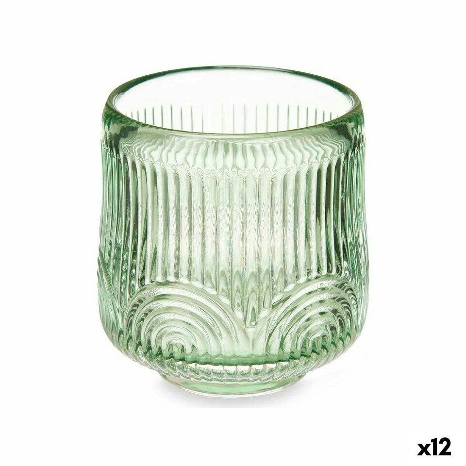 image 1 of Candleholder Stripes Green Crystal 7,5 x 7,8 x 7,5 cm (12 Units) N/A