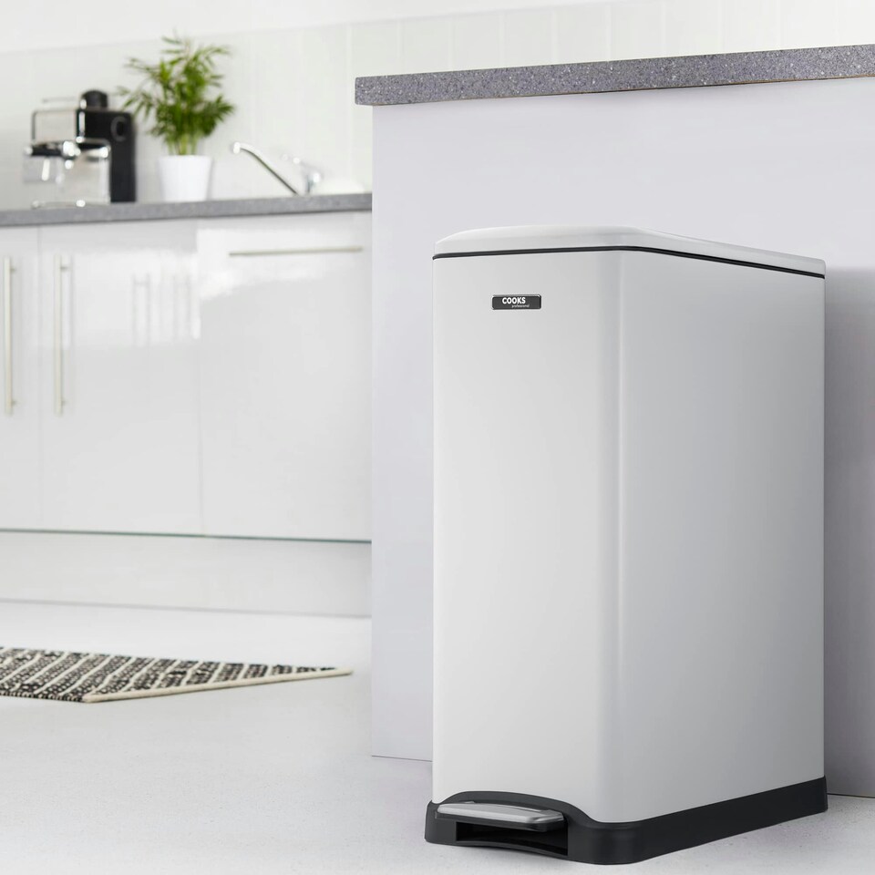 image 1 of Cooks Professional Dual Recycle Slimline Pedal Bin 50L | 20L & 30L Removable Compartments | White