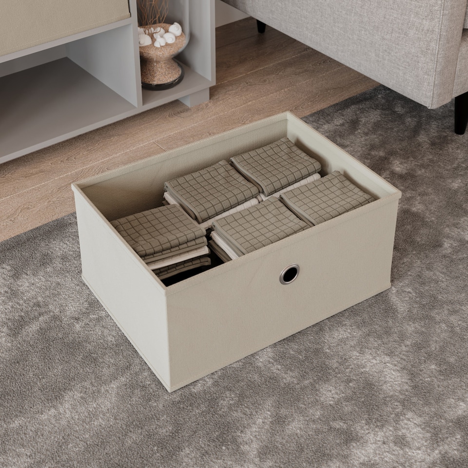 image 1 of Foldable Fabric Storage Box with Metal Eyelet Handle | Cream | 1