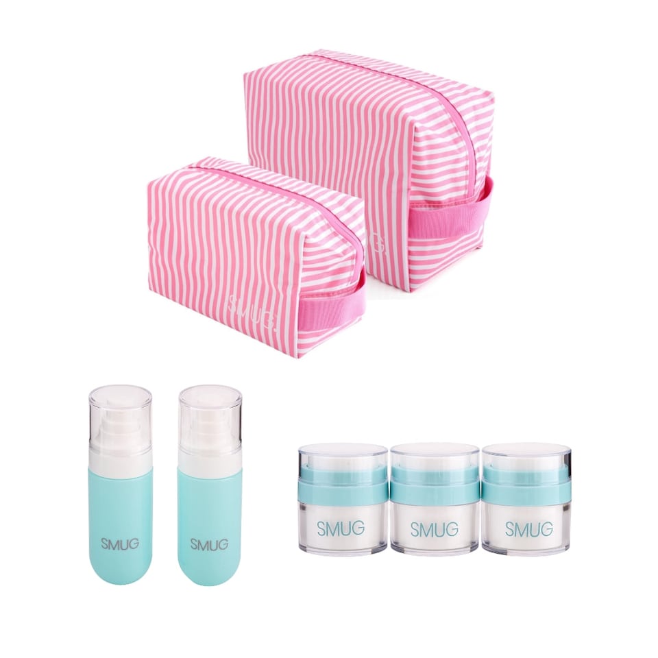 image 1 of SMUG Wash Bag, Toiletry Bag, Pump Jars & Spray Bottles Set - Candy Shop Print