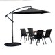 image 1 of Outdoor 4 Person Rectangular Glass Top Garden Dining Table Chairs With Black Banana Parasol and Base