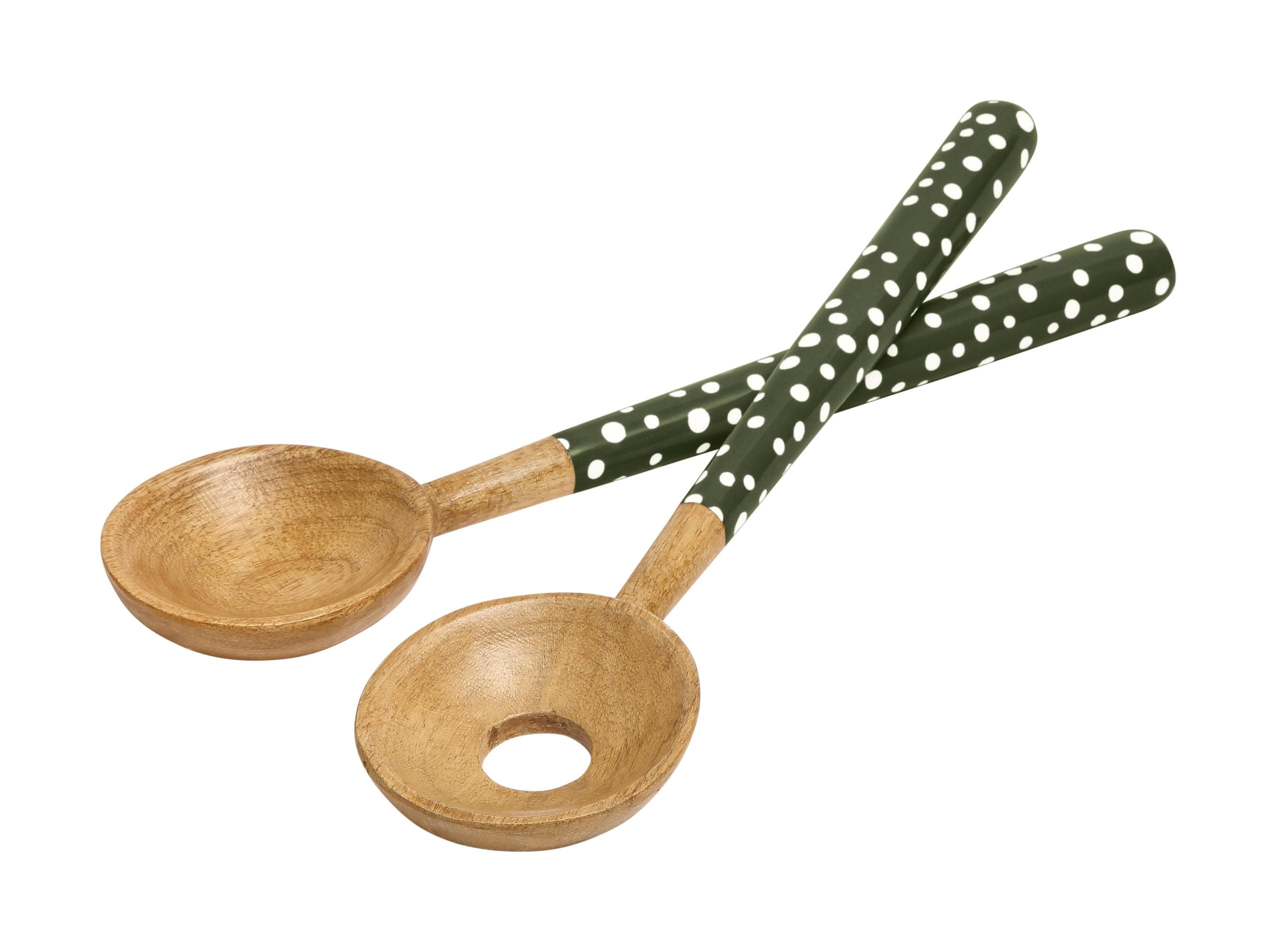 dexam Sintra Mango Wood Spotted Salad Servers - Olive Green