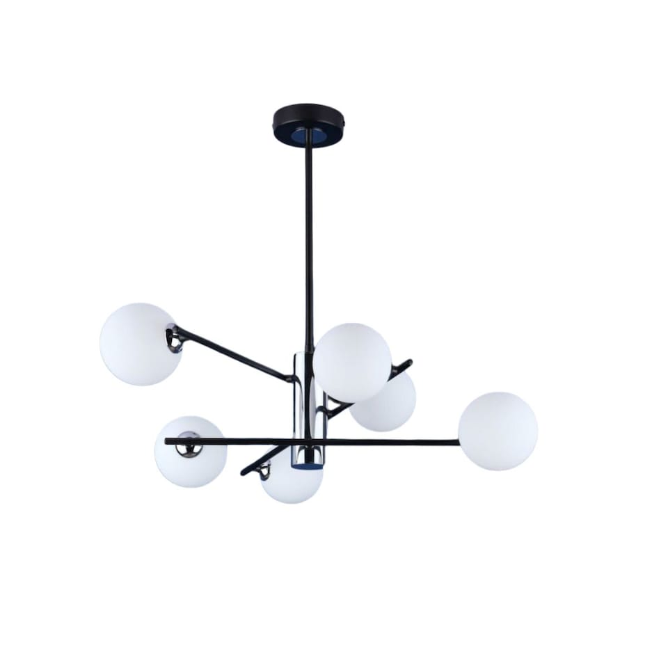 image 1 of Eaen 6 Light Semi Flush Black Ceiling Light with Opal Glass