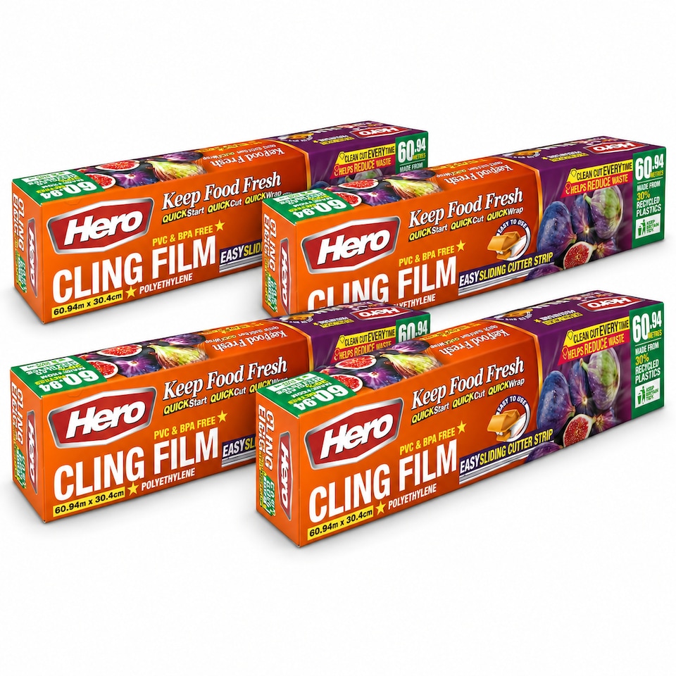 image 1 of Hero Cling Film 60m x 30cm with Easy Sliding Cutter – Kitchen & Catering Cling Film Dispenser | PVC & BPA Free Food Wrap