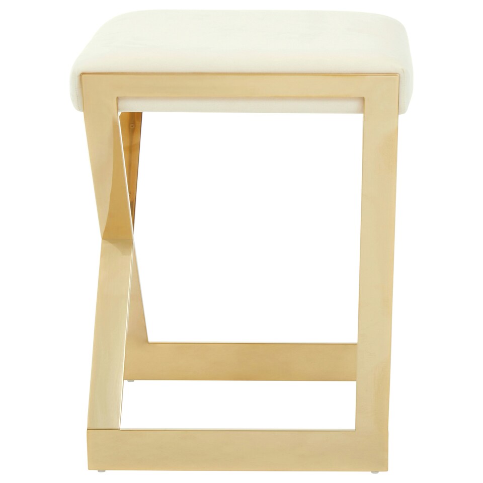image 1 of Interiors by Premier Ivory Velvet Bar Stool, Gold Finish Frame Bar Chair with Footrest, Modern Design Home Stool for Living Area