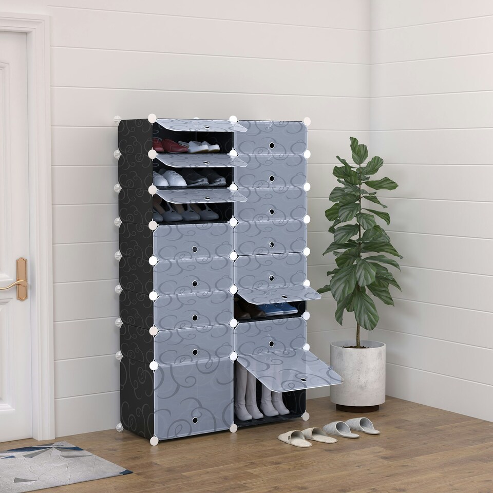 image 1 of HOMCOM Large 16-Cube DIY Shoes Rack Portable Interlocking Plastic Cabinet