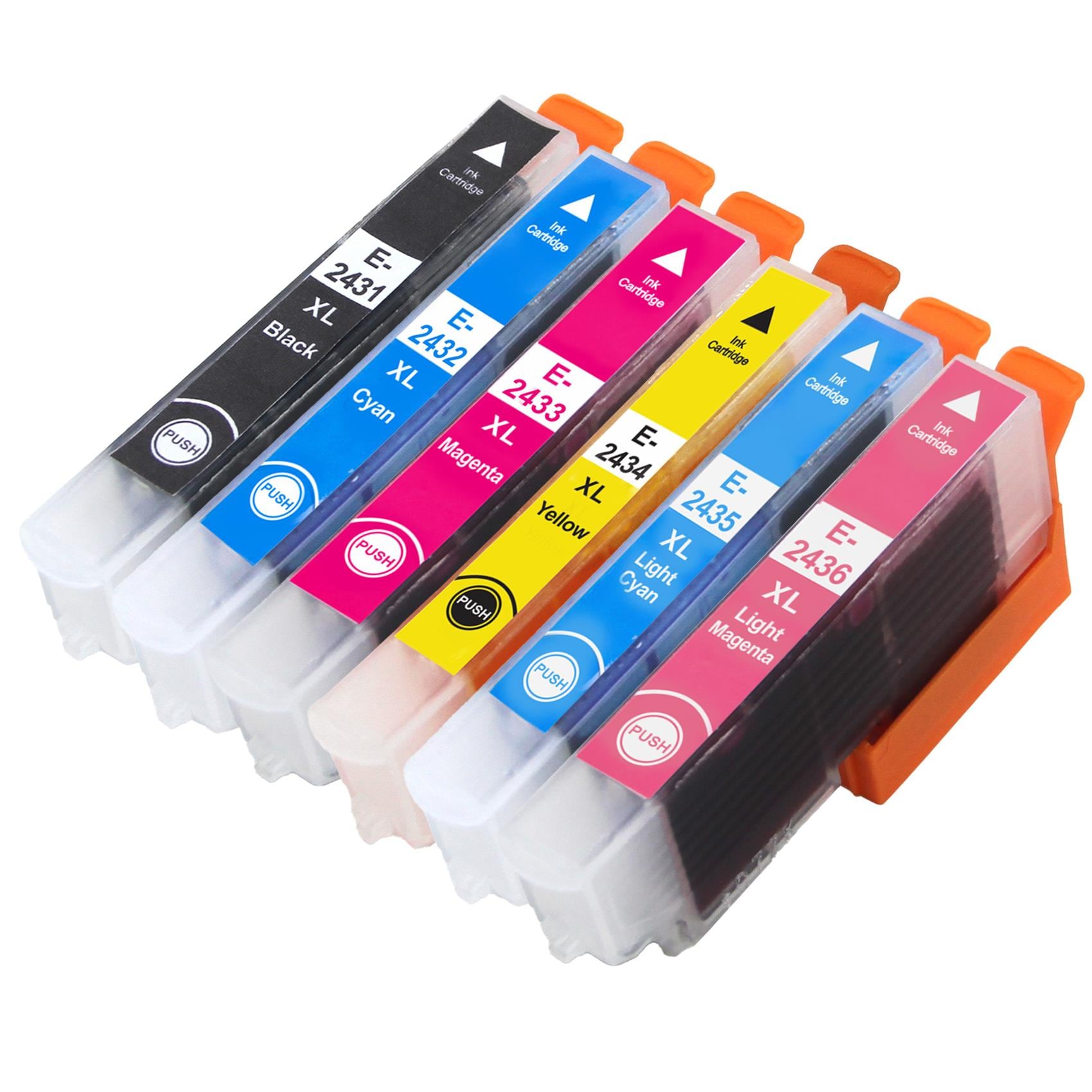 1 Go Inks Set of 6 Ink Cartridges to replace Epson T2438 (24XL Series) (B/C/M/Y/LC/LM) (B/C/M/Y/LC/LM) Compatible/non-OEM for Epson Workforce Printers