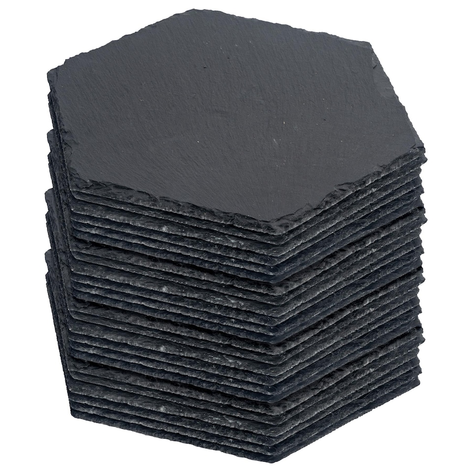 image 1 of Argon Tableware 24x Hexagonal Slate Placemats - Natural Stone Rough Edge Slate Dinner Mats Dinnerware Plate Placemats | Black | Natural | One Size | 24