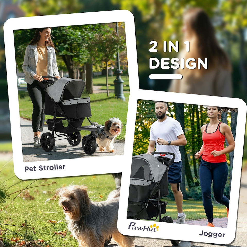 image 1 of PawHut Folding 3 Wheel Pet Stroller Travel Adjustable Canopy Storage Brake Grey
