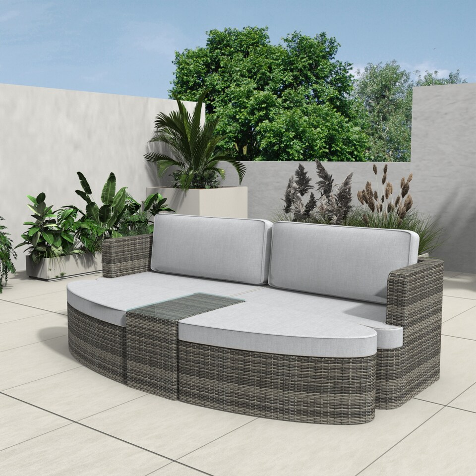 image 1 of Direct Wicker Outdoor Garden Rattan Sun Lounger with Coffee Table