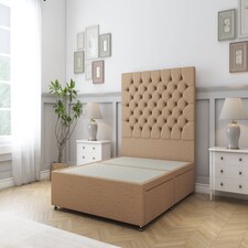 Sloomy Mayfair Latte Dumfries Divan Bed Base 2 Drawers Foot-End With 26 Inch Strutted Headboard | Brown | Latte | Super King | 1