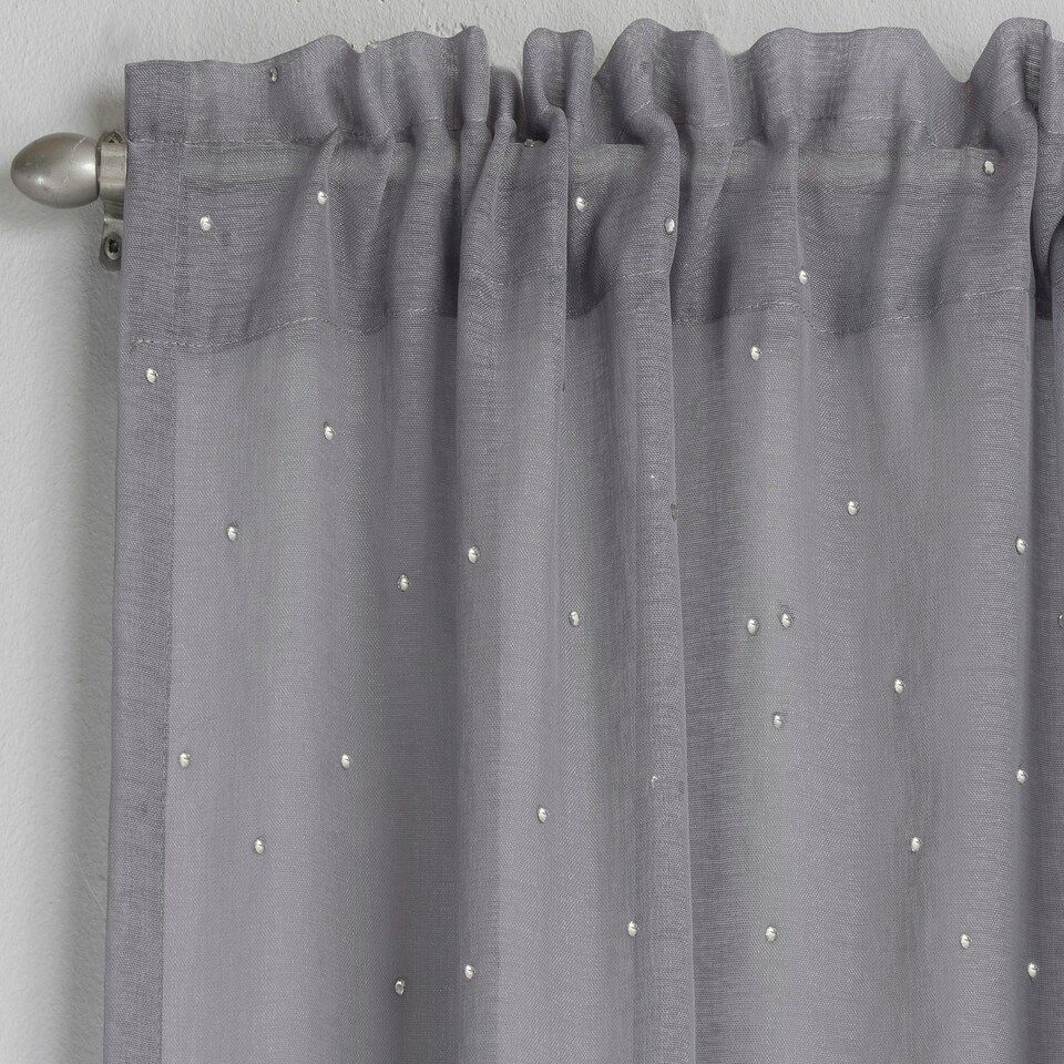 image 1 of Pair of Jewel Grey Diamante Embellished Voile Panels 183 cm (72 inch) Rod Pocket Panels for Bedroom and Living Room