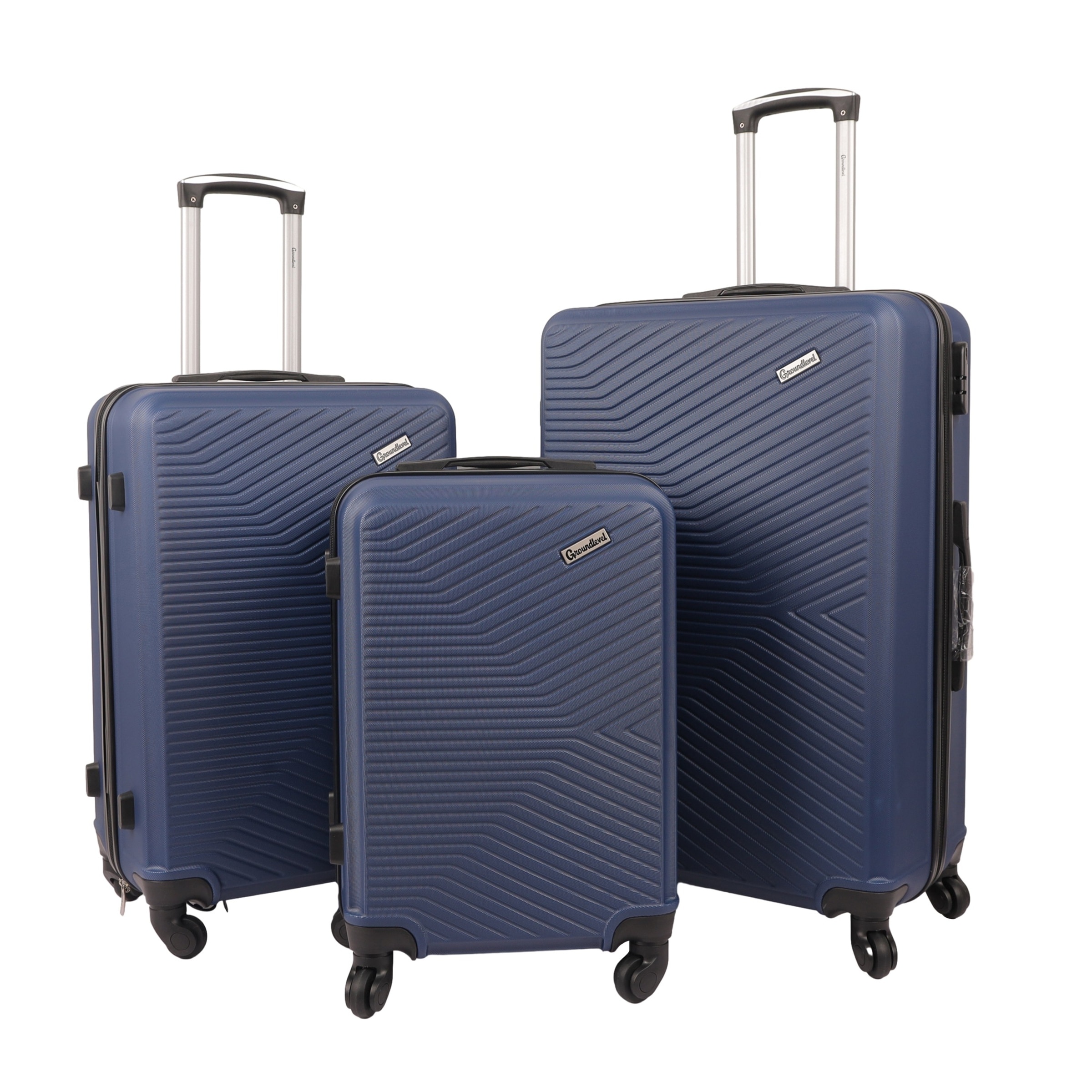 Groundlevel Hard Shell 3 Piece Luggage Set 4 Wheel Spinners Travel Suitcases | Blue