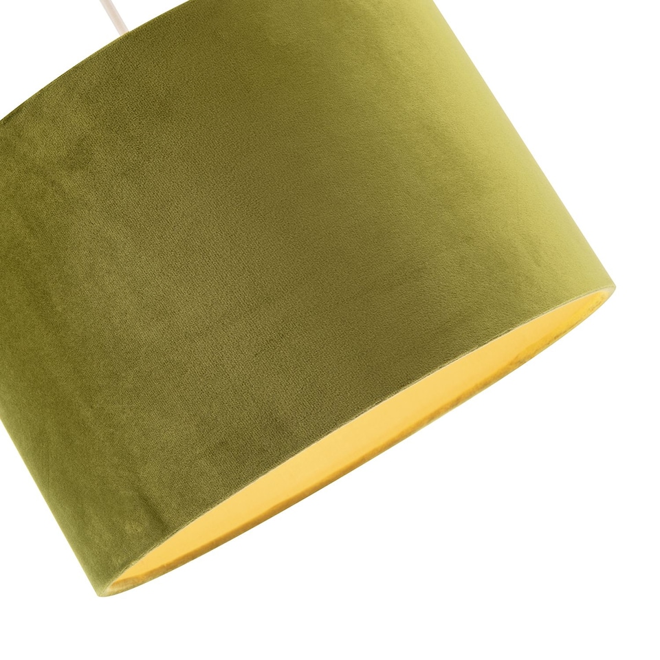 image 1 of Soft Velvet Olive Green Fabric Round Lamp Shade for Table or Pendant | Green | Olive Green | 1