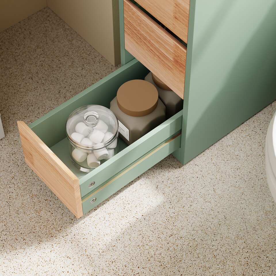 image 1 of SoBuy 4-Drawer Bathroom Side Cabinet with Open Top Compartment, Green & Wood, 25.6x9.1x32.3 inches, 22 kg - BZR54-II-GR