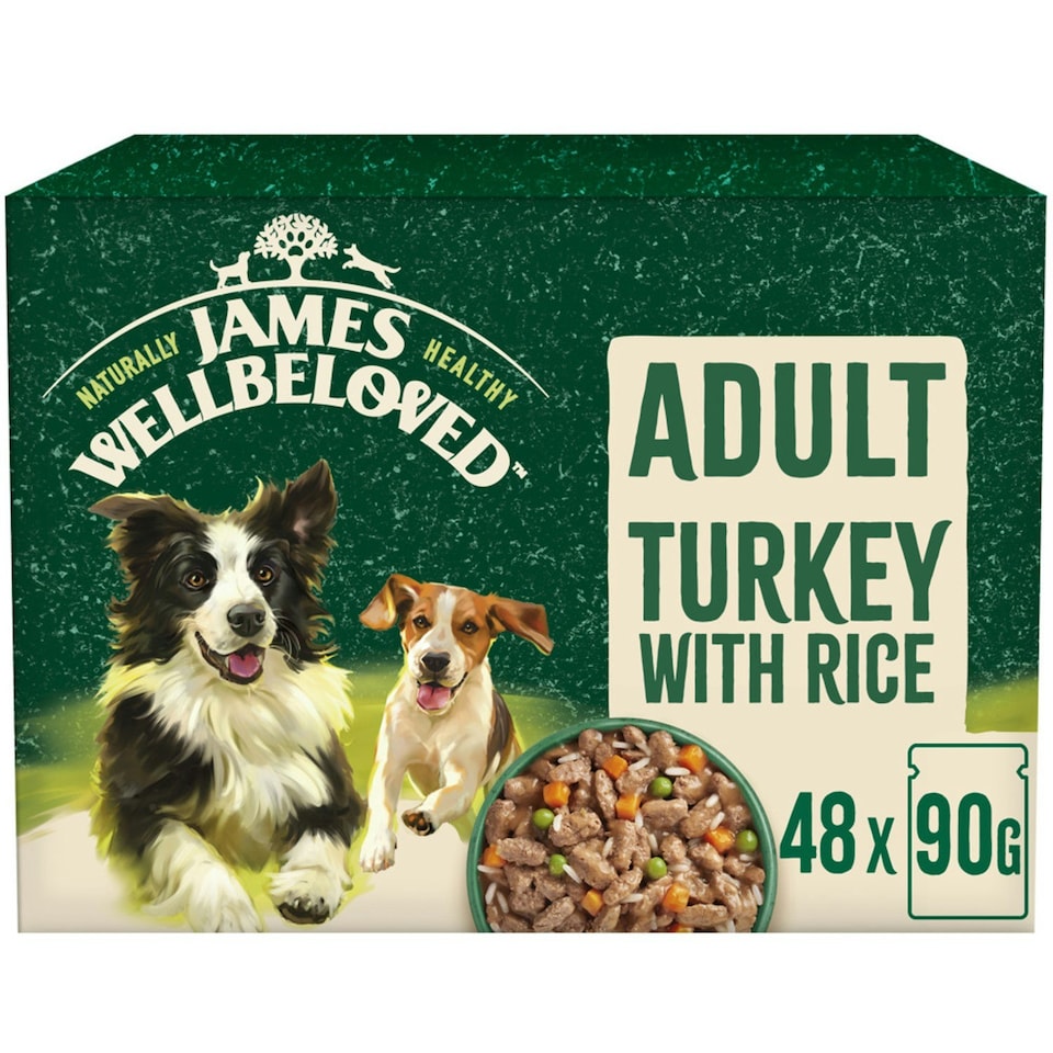image 1 of James Wellbeloved Adult Wet Dog Food  Pouches Turkey & Rice in Gravy 48 x 90g