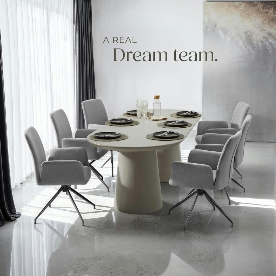 image 1 of Swivel Chair Daya - upholstered, robust fabric, 55.5 x 58 x 87 cm - Set of 6 Grey | Anthracite
