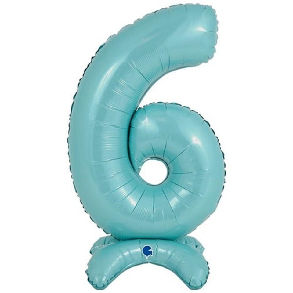 Pastel Blue Number 6 Shaped Air Fill Standing Foil Balloon 64cm / 25 in