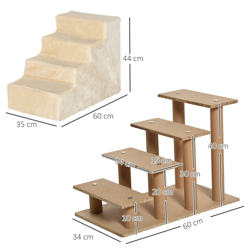 image 1 of PawHut Four-Step Portable Dog Stairs with Washable Plush Cover, Beige