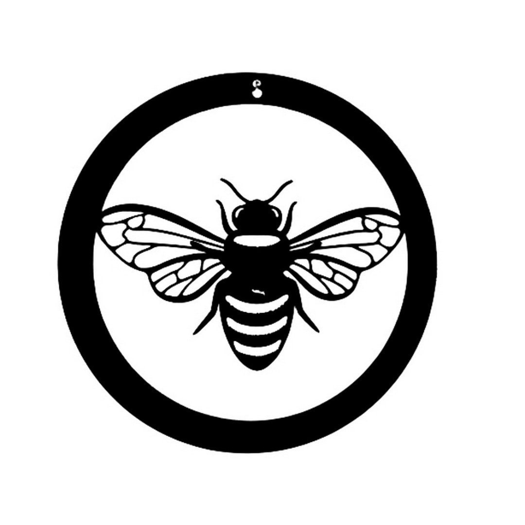 Poppyforge Bee in a Circle Small Garden Wall Art - Powder Coated Black