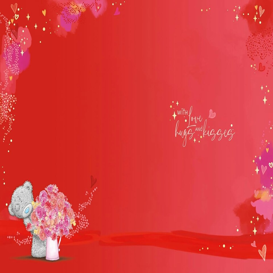 image 1 of Bear With Big Bouquet Open Valentine's Day Card
