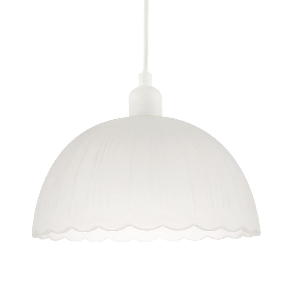 image 1 of Classic Frosted White Pendant Shade with Fluted Edge and Etched Lines | White | White | 1