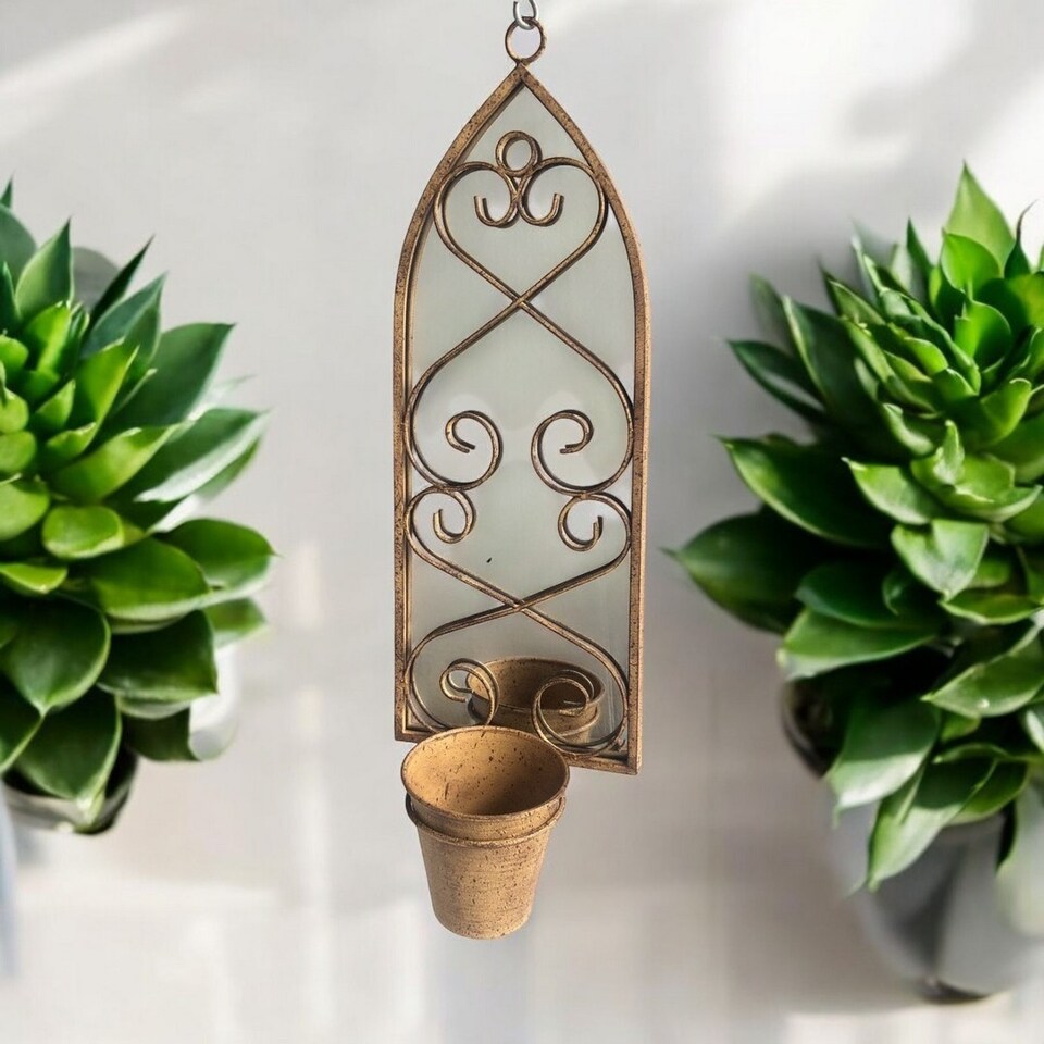 image 1 of Wall Mirror with Single Planter - Metal - L15 x W20 x H56 cm - Rusty