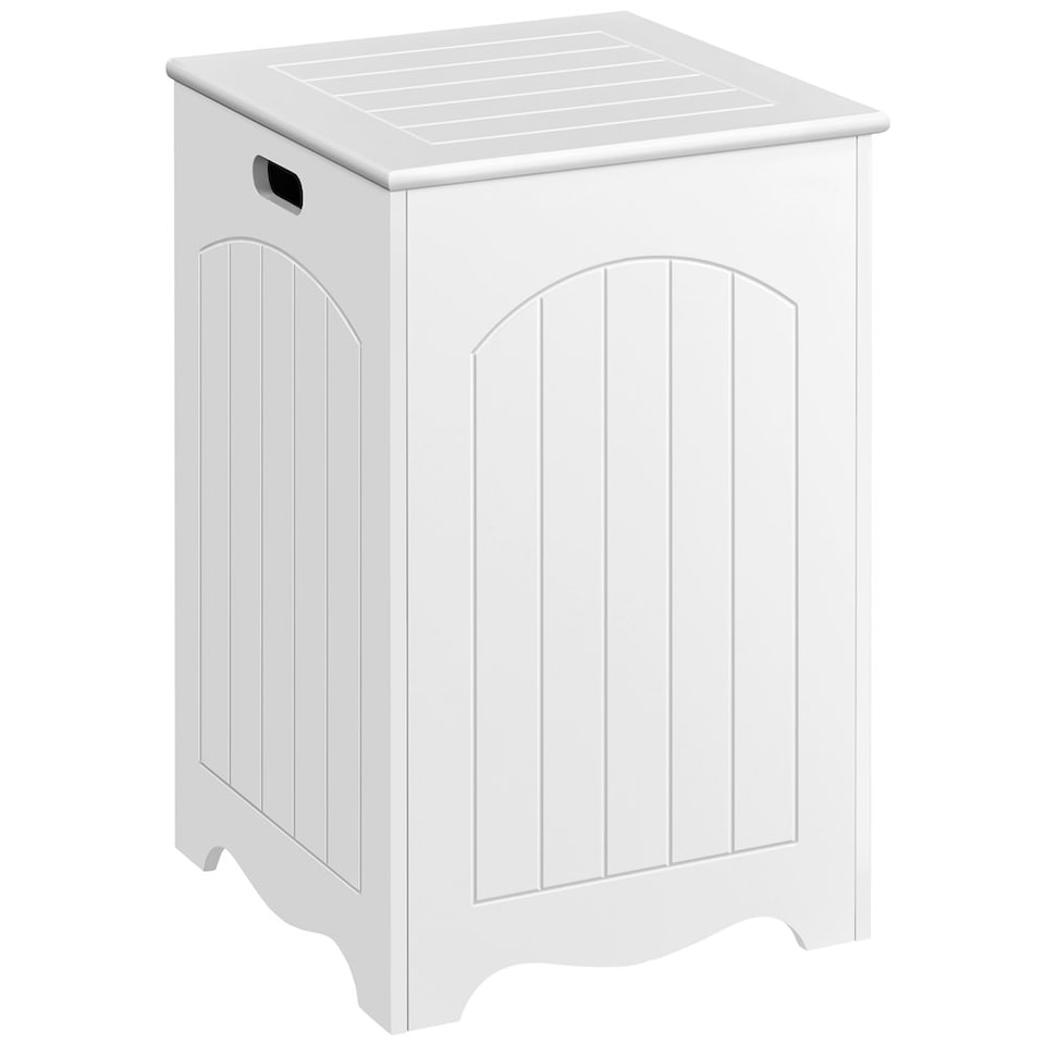image 1 of Yaheetech Square Wooden Laundry Basket with Hinged Lid White White