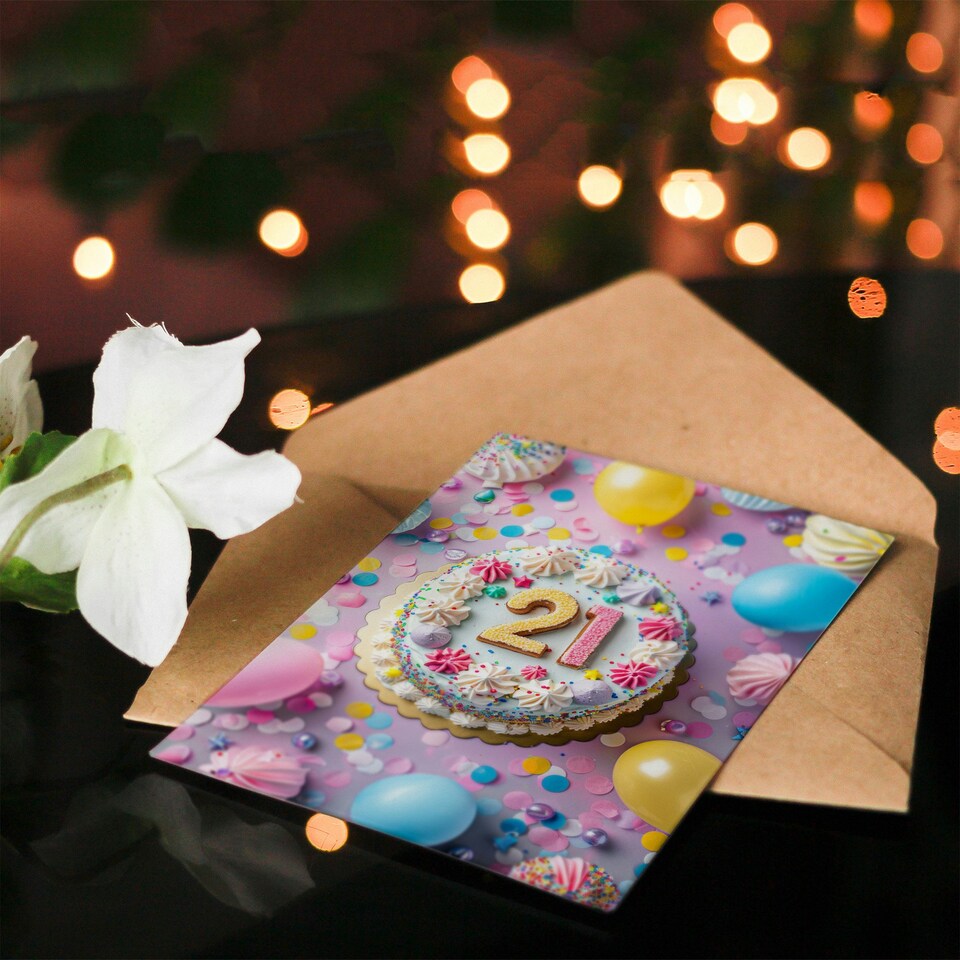 image 1 of Twenty One 21 Cake Party Balloons Confetti Her Birthday Card