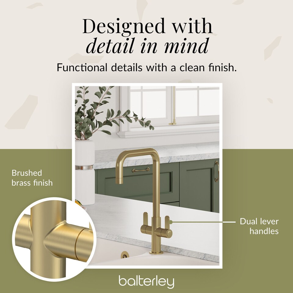 image 1 of Kuma Kitchen Mono Mixer Tap Dual Lever, Brushed Brass 361mm | Copper | Brushed Brass | 1