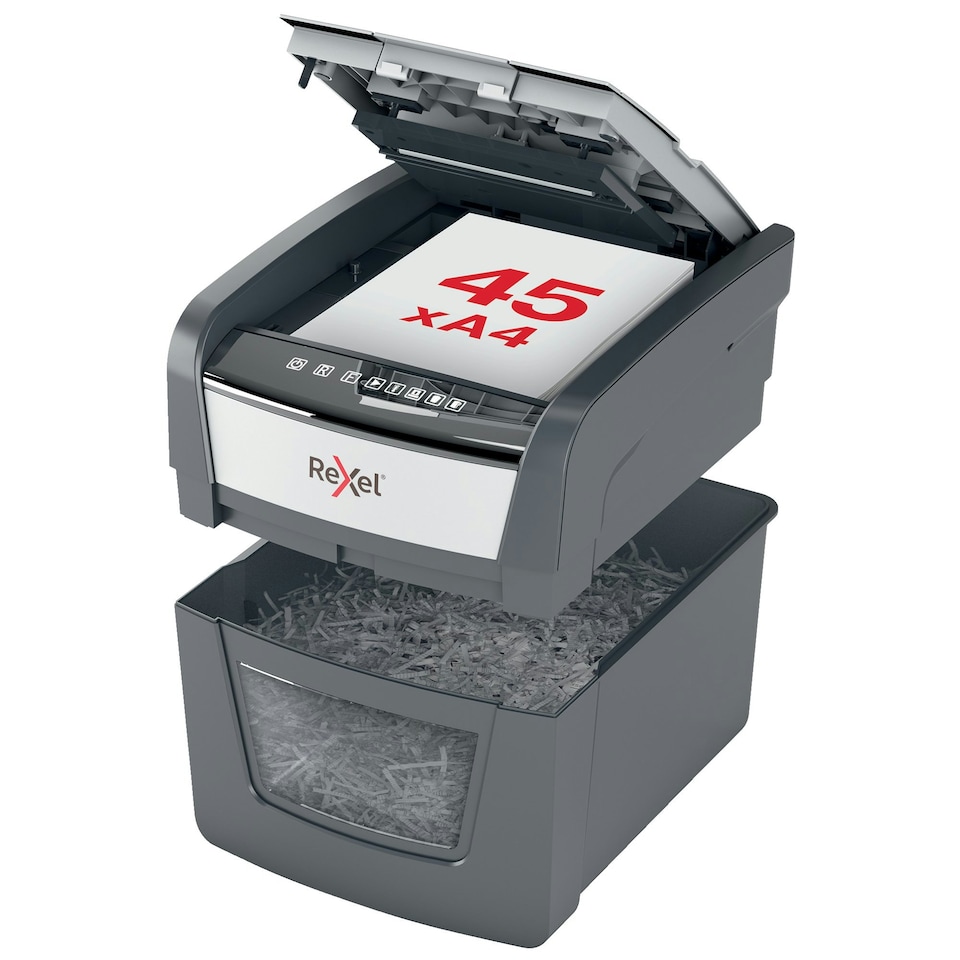 Rexel Optimum AutoFeed 45X Cross Cut Shredder 20 Litre 45 Sheet Automatic/6 Sheet Manual Black 2020045X