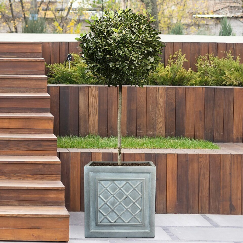 image 1 of Faux Lead Lattice Box Square Grey Light Stone Garden Planter W45 H45 L45 cm, 72 ltrs Cap.