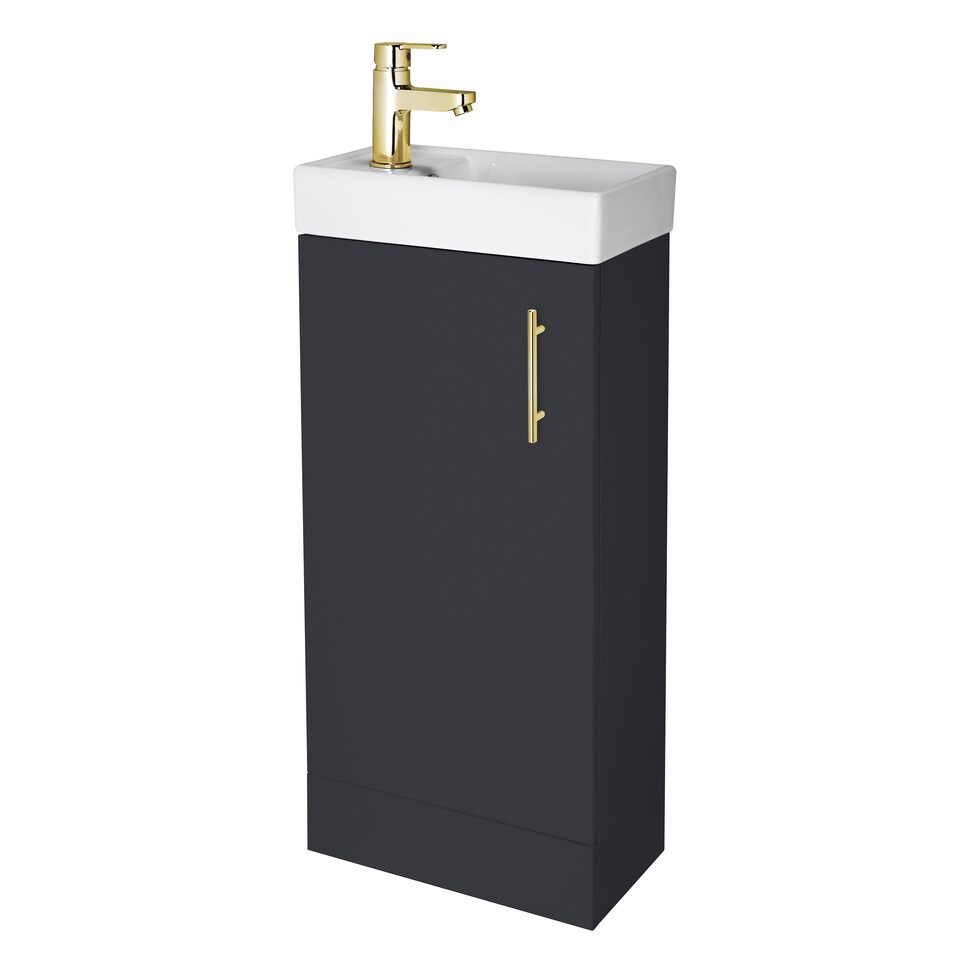 image 1 of Balterley Bathroom Contemporary Floor Standing Vanity Wash Basin & Handle | Grey | Satin Soft Black