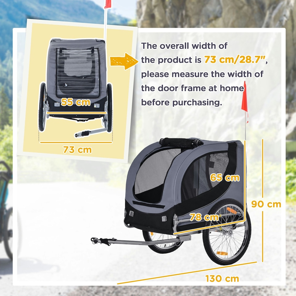 image 1 of PawHut Pet Bicycle Trailer Steel Dog Bike Carrier Water Resistant Travel Grey