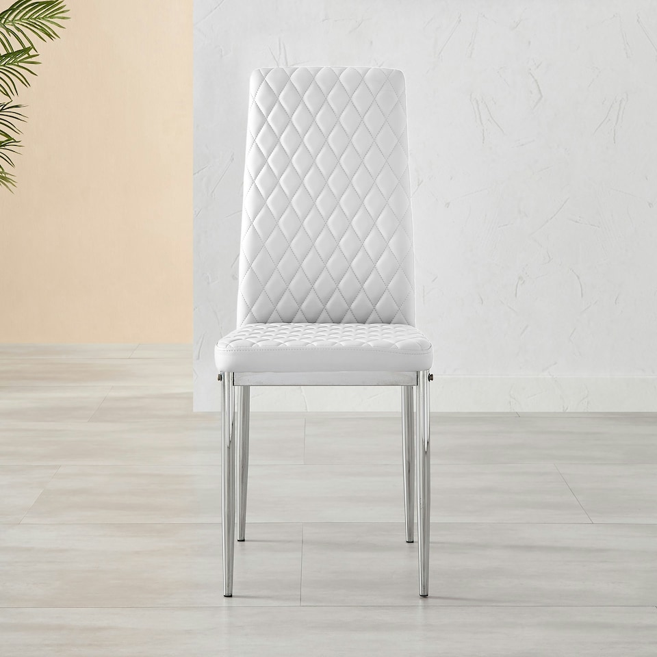 image 1 of Furniturebox 4x Milan White Chrome Hatched Faux Leather Dining Chairs