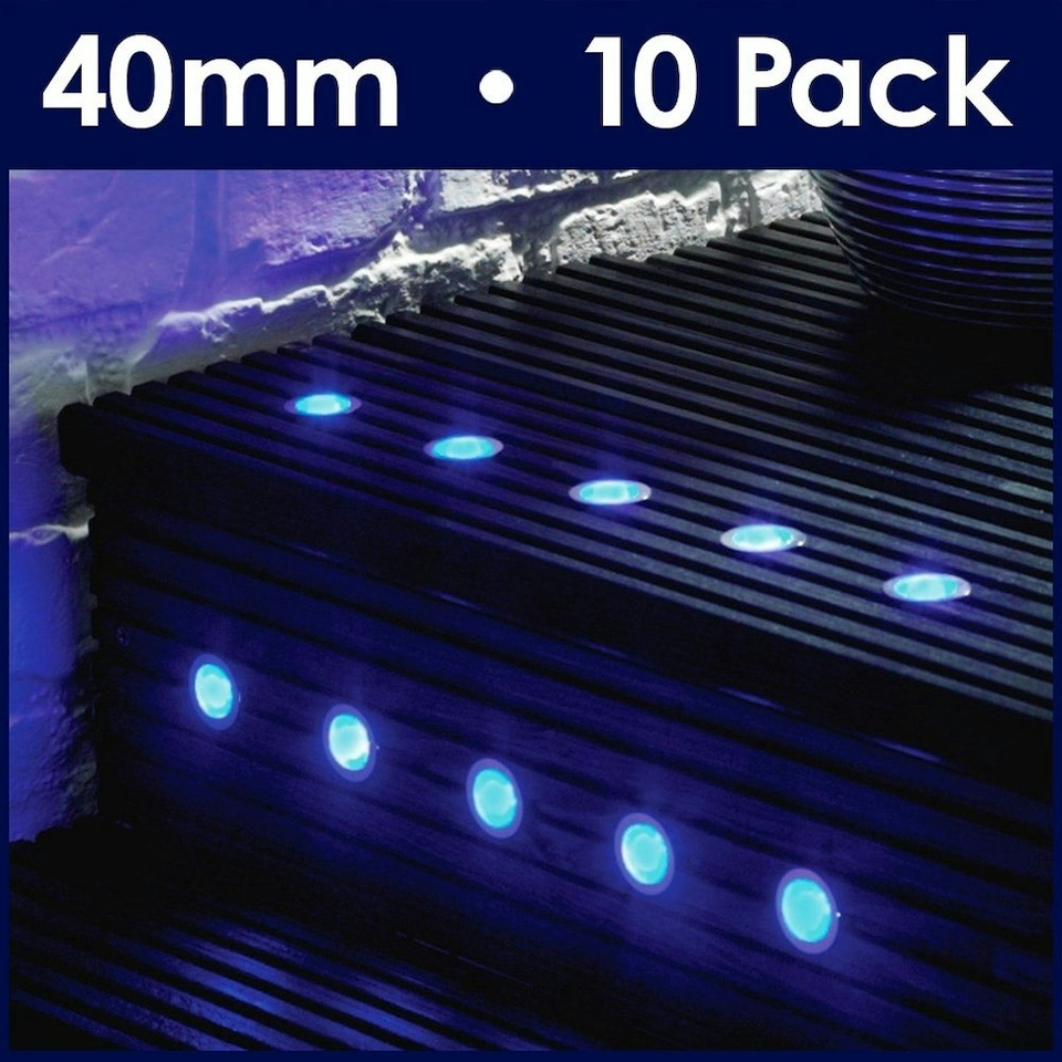 image 1 of ValueLights Decking Lights 10 Pack Silver Outdoor Decking Light Blue 40mm