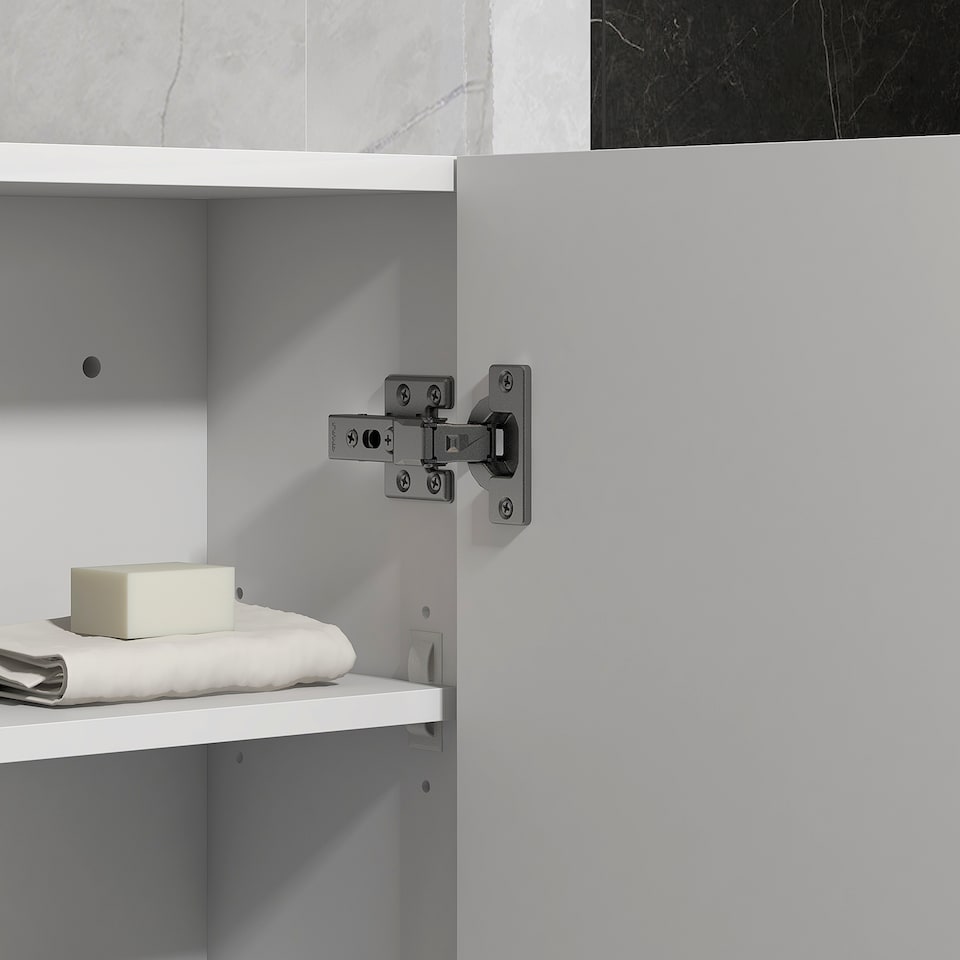 image 1 of kleankin Bathroom Wall Cabinet, High Gloss Soft-Close Storage Cabinet, White