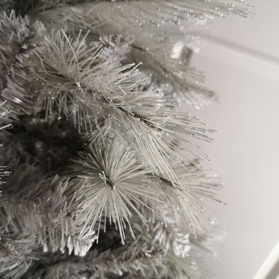 image 1 of 2.1m (7ft) Silver Glitter Tip Fir Festive Christmas Tree in Grey PVC