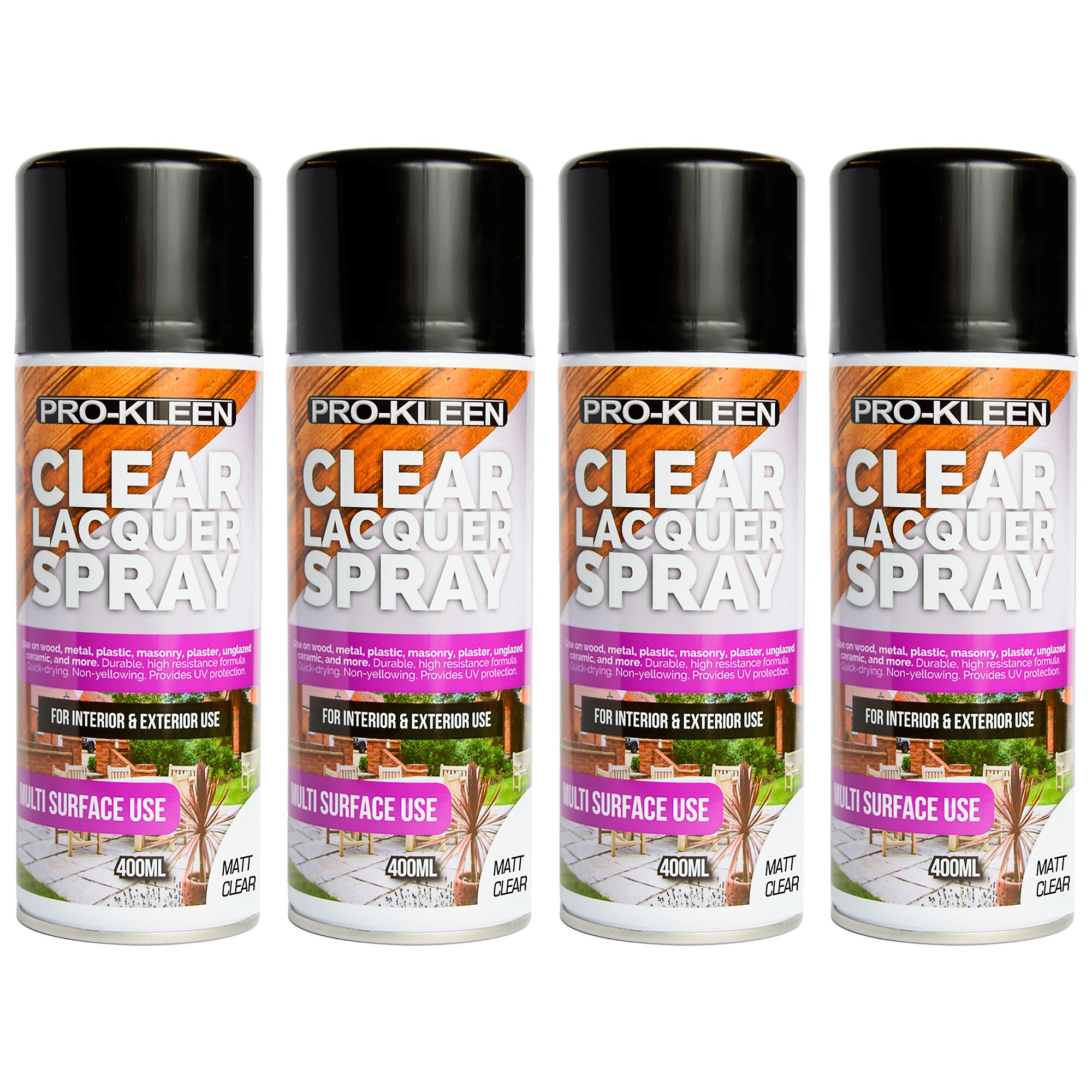 Pro-Kleen Clear Matt Lacquer Spray 400ml x4 Protects & Seals Fast Drying Formula