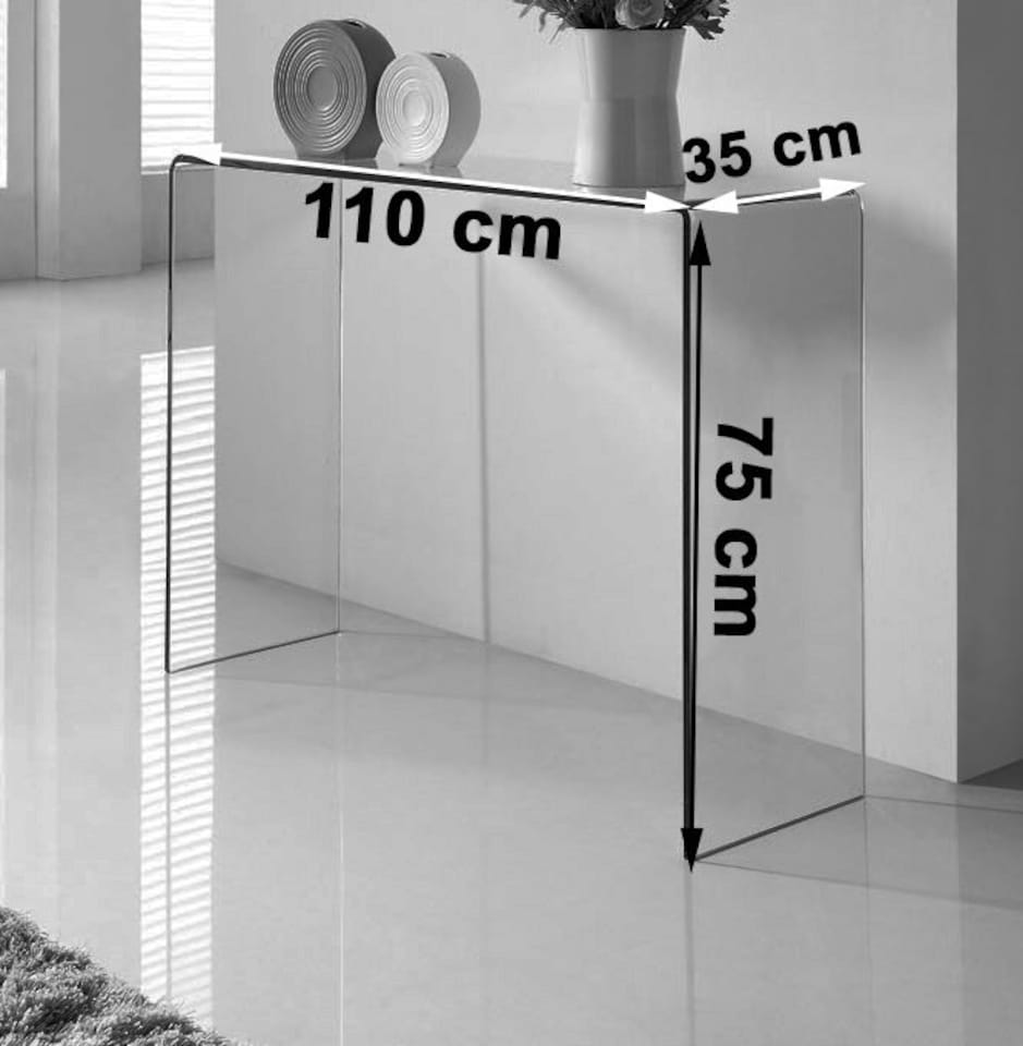 image 1 of Crystal Large Stylish Curved Glass Hallway Console Table | Clear | Clear