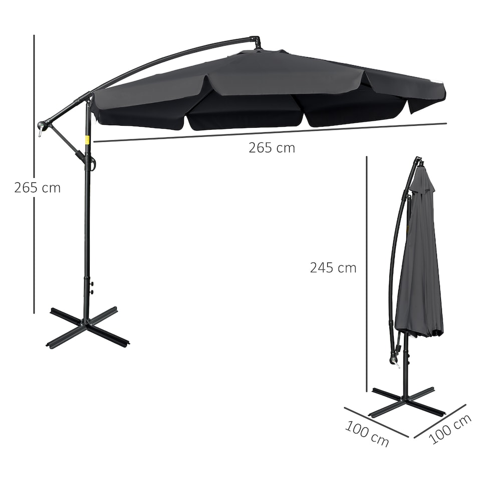 image 1 of Outsunny 2.7m Garden Banana Parasol Cantilever Umbrella with Crank Handle and Cross Base for Outdoor, Hanging Sun Shade, Black