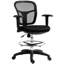 HOMCOM Drafting Stool Chair with Adjustable Armrest for Standing Desk, Black Black
