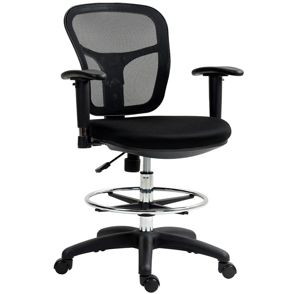 image 1 of HOMCOM Drafting Stool Chair with Adjustable Armrest for Standing Desk, Black Black