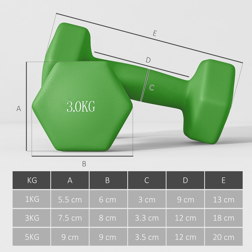 image 1 of SPORTNOW Hex Dumbbells Set with Dumbbell Rack, 2 x 1kg, 2 x 3kg, 2 x 5kg | Multi | Pink, Green, Purple | 30L x 8W x 27H cm